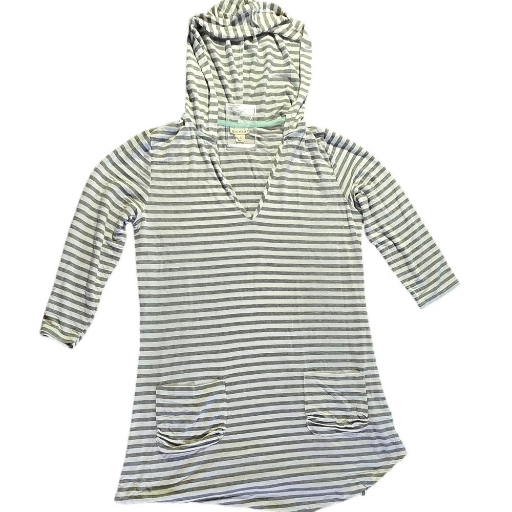 AKINI Women's Striped Hooded‎ Tunic Top w Pockets Casual longline striped S MEZ